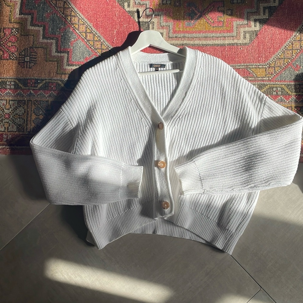 Quince 100% Organic Cotton Fisherman Boxy Cropped Cardigan Size M